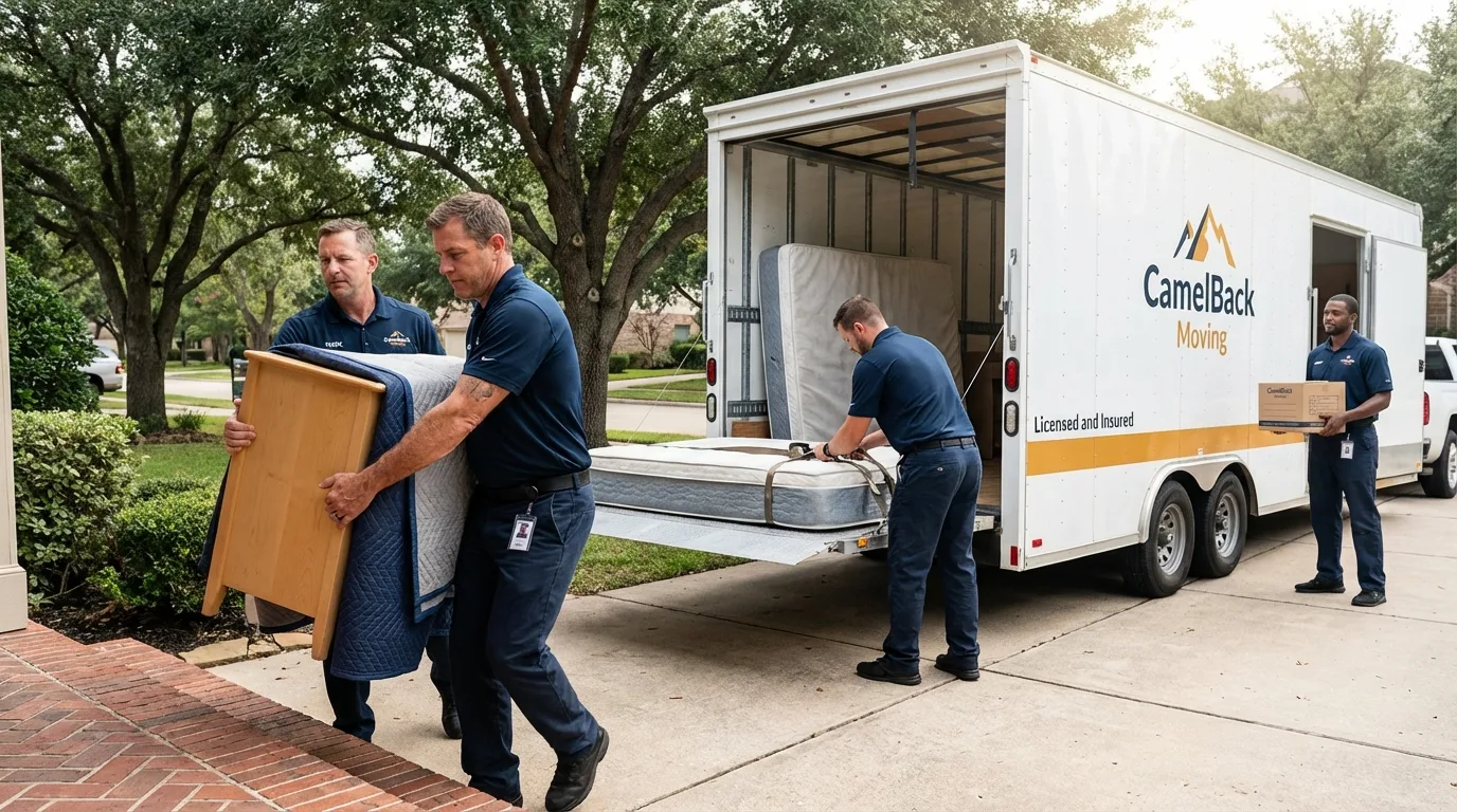 Crew loading residential truck for cross-state move from Newport, NC