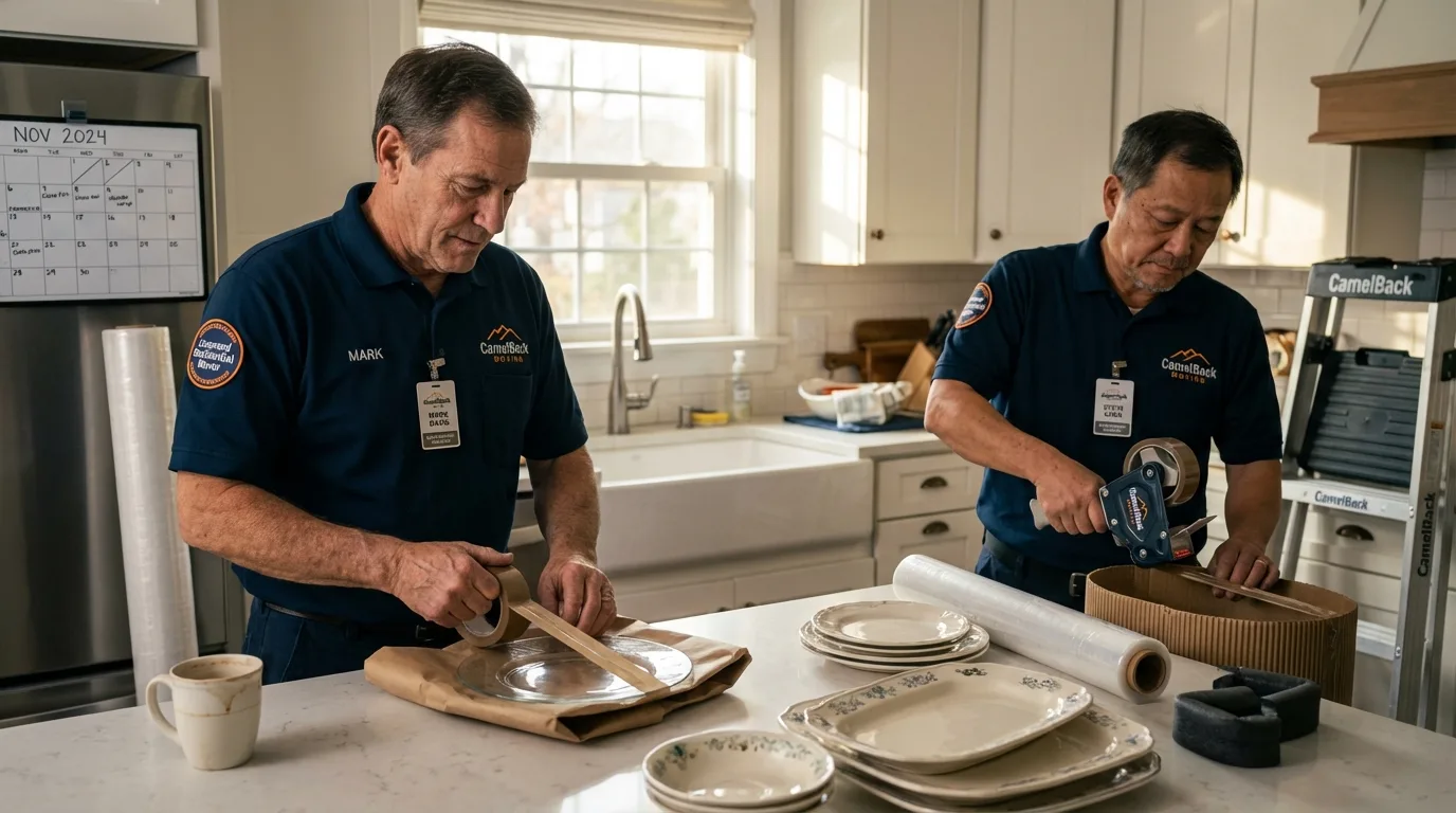 Professional crew packing kitchen dishware in Newport, NC